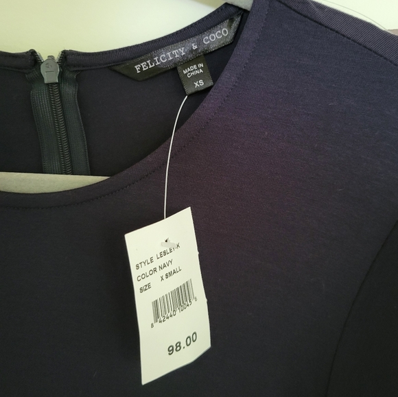 Felicity & Coco Dress Navy Blue Ruffle Flounce Flutter Sleeves XS Mini Shift - Picture 7 of 8